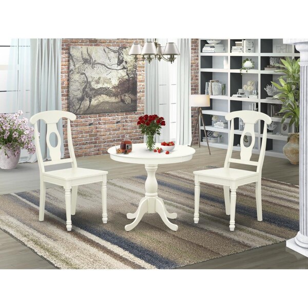 East West Furniture 3 Piece Antique Dining Set - Linen White AMKE3-LWH-W - main